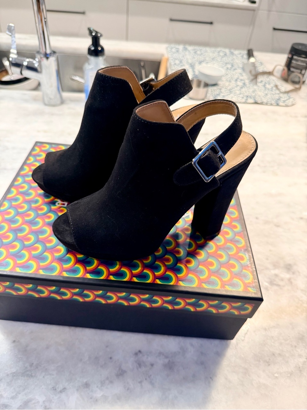 Black Suede Open-Toe chunky platform